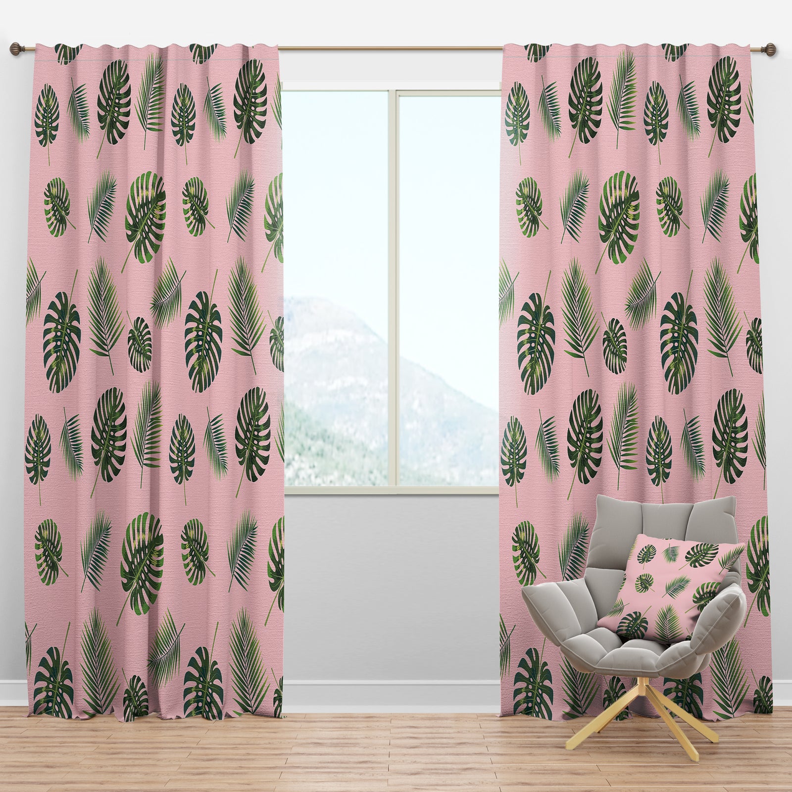 Palm Tropical leaves pattern. - Mid-Century Modern Curtain Panels
