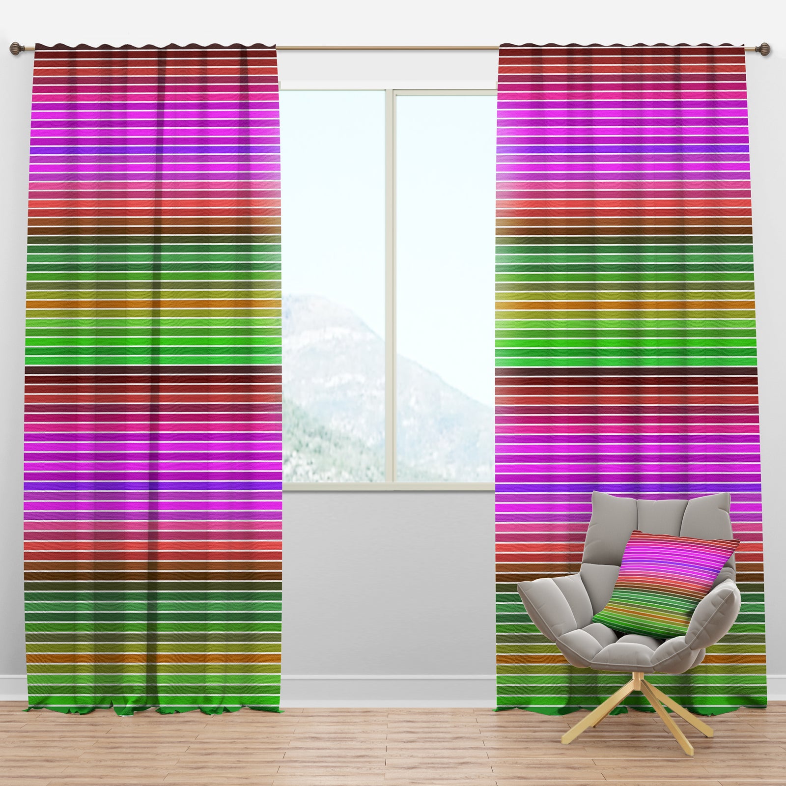 Horizontal Retro Geometrical Pattern II - Mid-Century Modern Curtain Panels