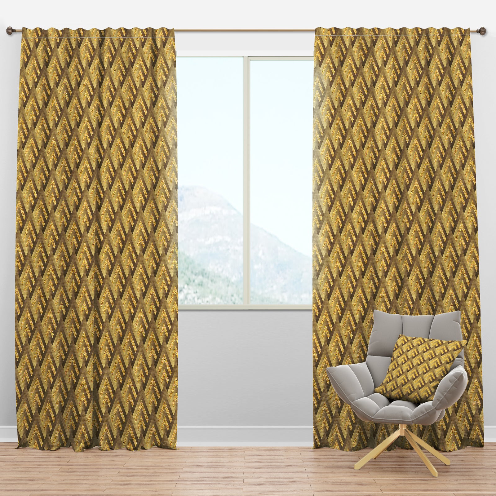 Golden Plaid pattern - Mid-Century Modern Curtain Panels