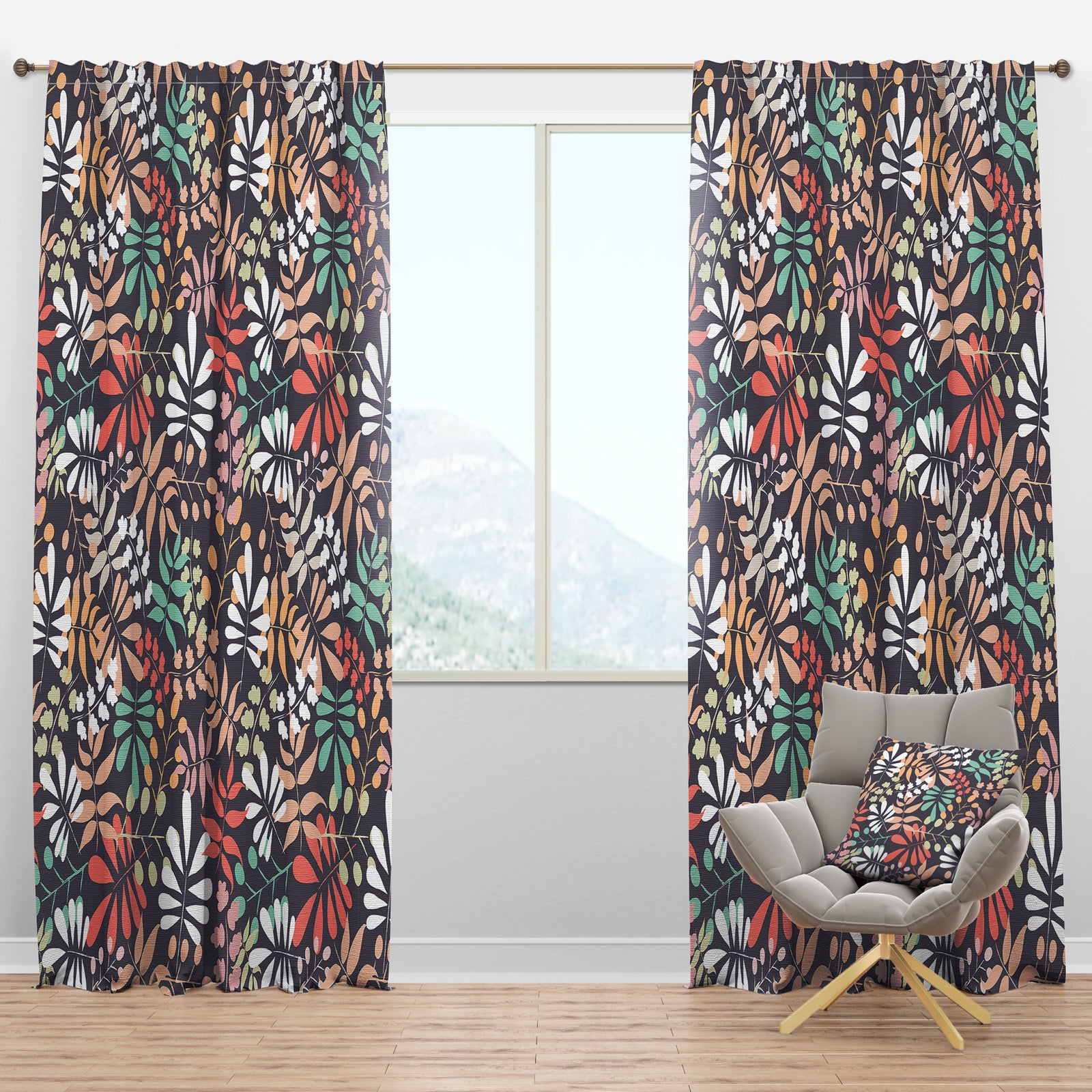 Retro Botanical Pattern II - Mid-Century Modern Curtain Panels