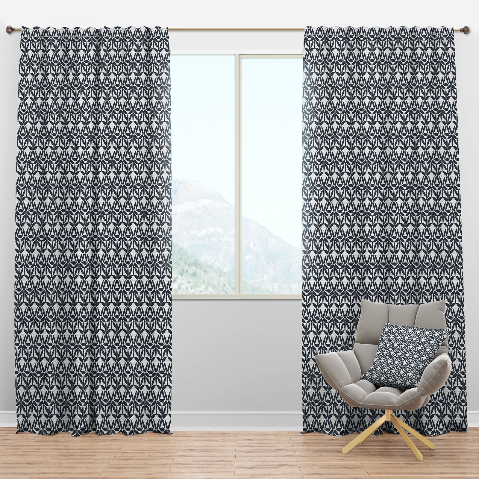 Retro Abstract Flower Design IV - Mid-Century Modern Curtain Panels