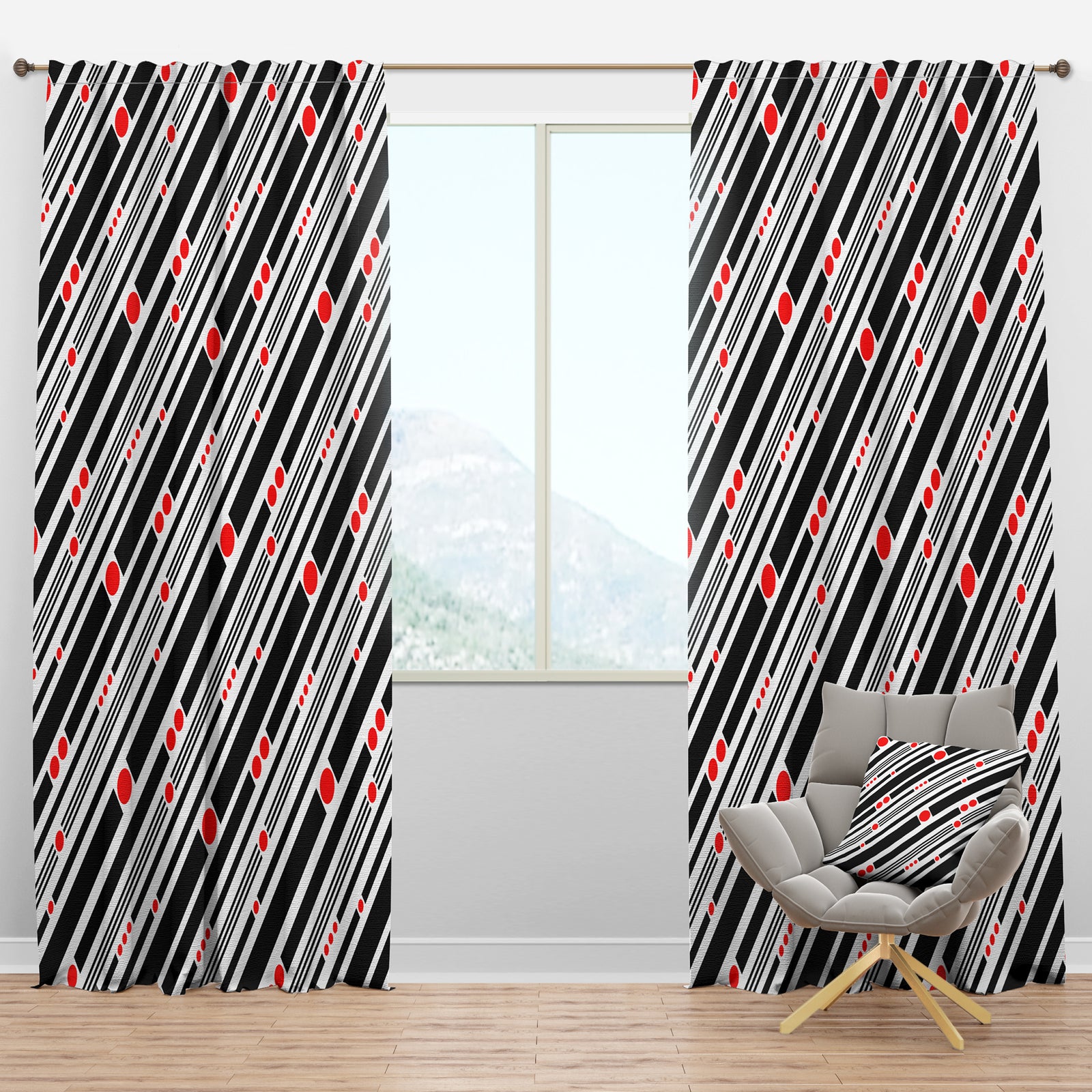 Retro Geometrical Abstract Minimal Pattern XII - Mid-Century Modern Curtain Panels