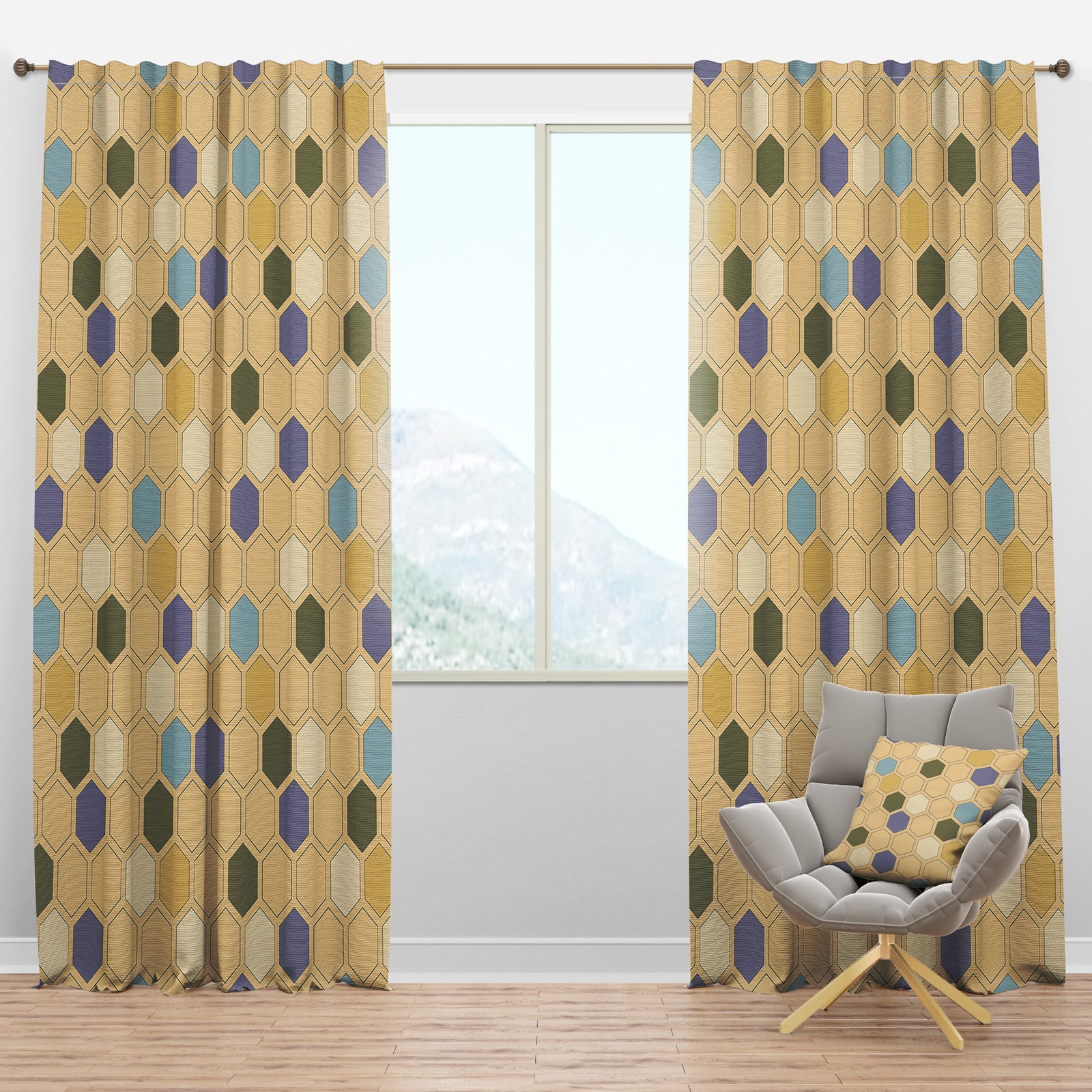 Retro Hexagon PatternX - Mid-Century Modern Curtain Panels