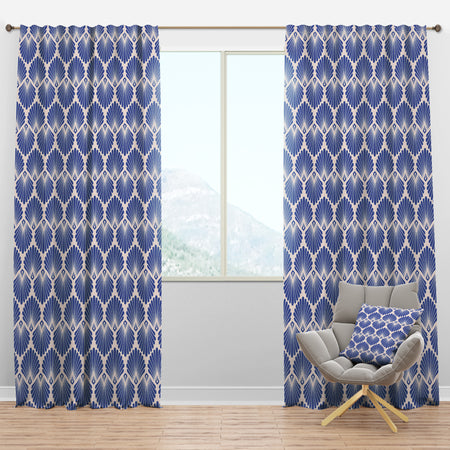 Retro Blue Waves - Mid-Century Modern Curtain Panels