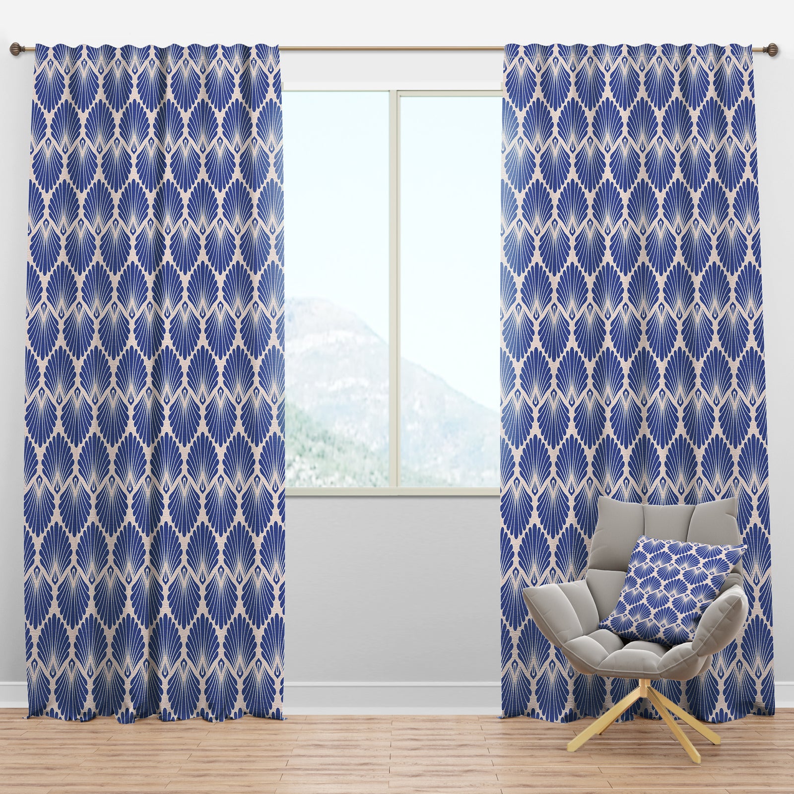 Retro Blue Waves - Mid-Century Modern Curtain Panels