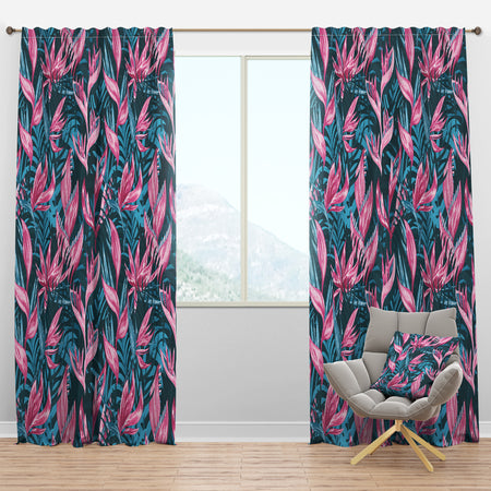 Handdrawn Tropical Flowers - Mid-Century Modern Curtain Panels