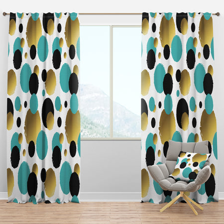 Gold And Blue Circles - Mid-Century Modern Curtain Panels