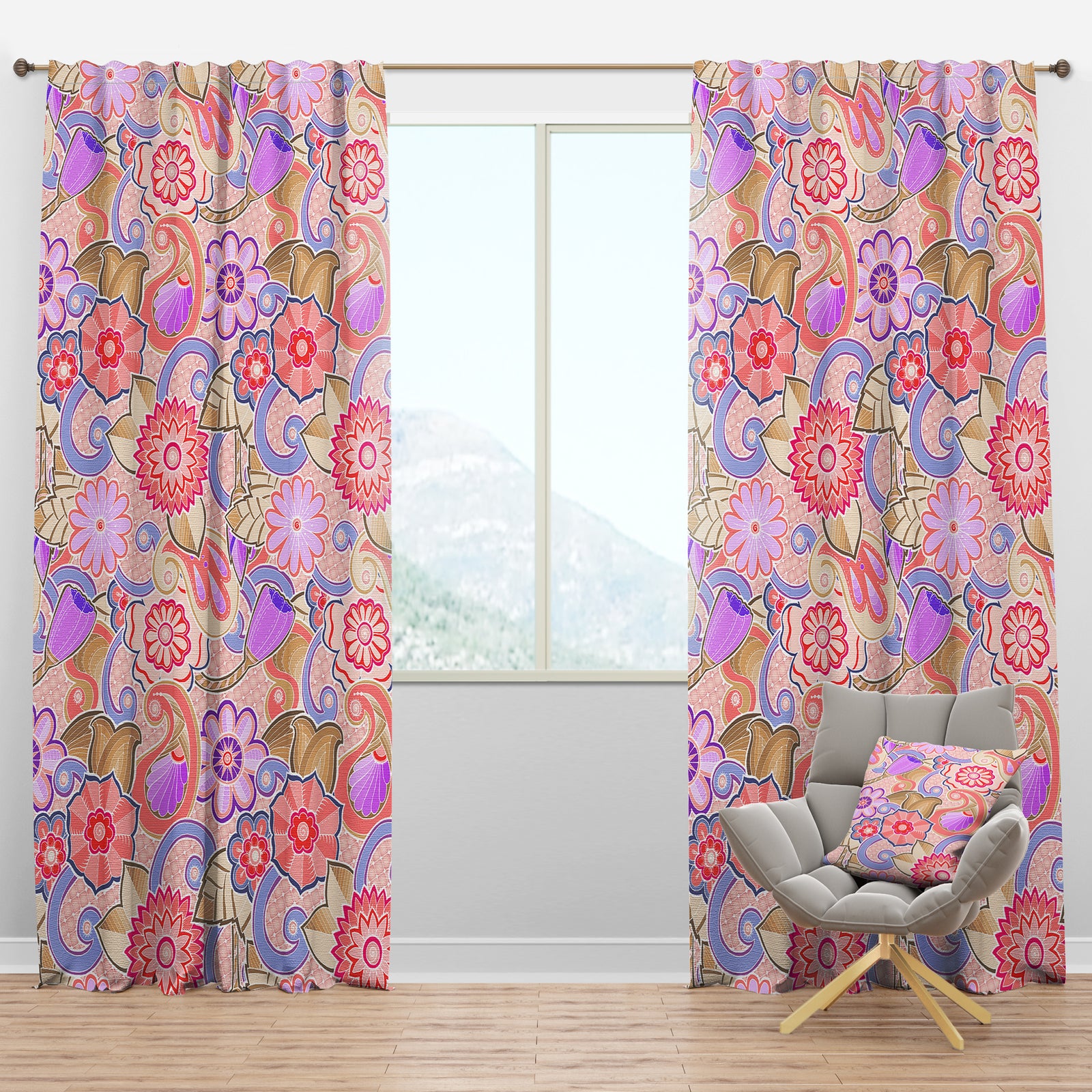 Floral Botanical Retro XIII - Mid-Century Modern Curtain Panels