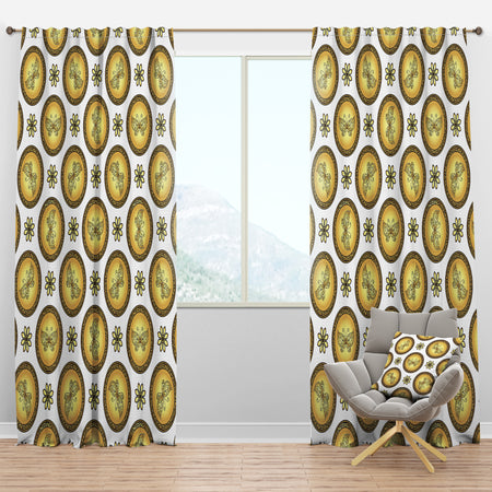 Gold and browne pattern with gradient vintage circles - Mid-Century Modern Curtain Panels
