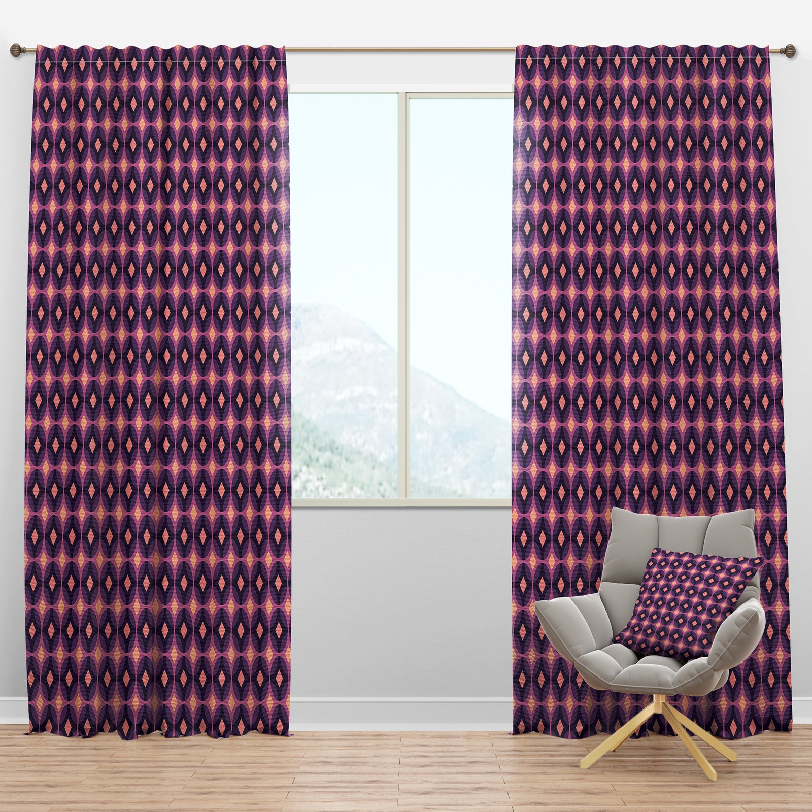 Retro Circular Purple And Yellow Pattern - Mid-Century Modern Curtain Panels