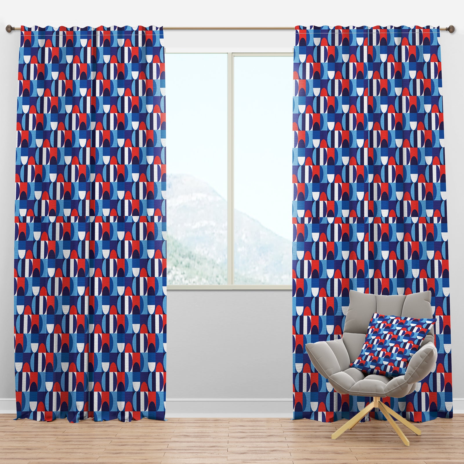 Blue, Red & White Polka Dots - Mid-Century Modern Curtain Panels