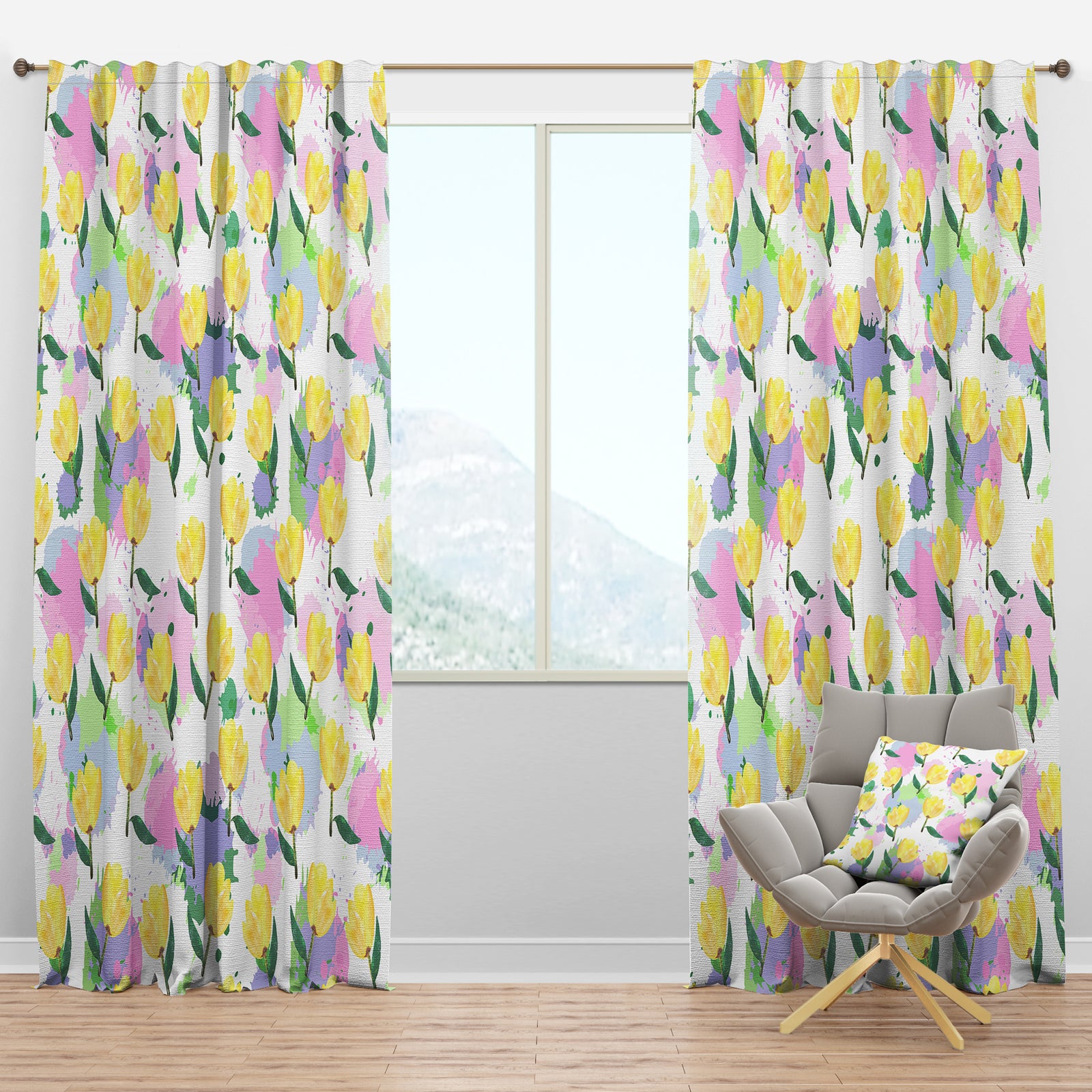 Floral pattern with flowers - Mid-Century Modern Curtain Panels