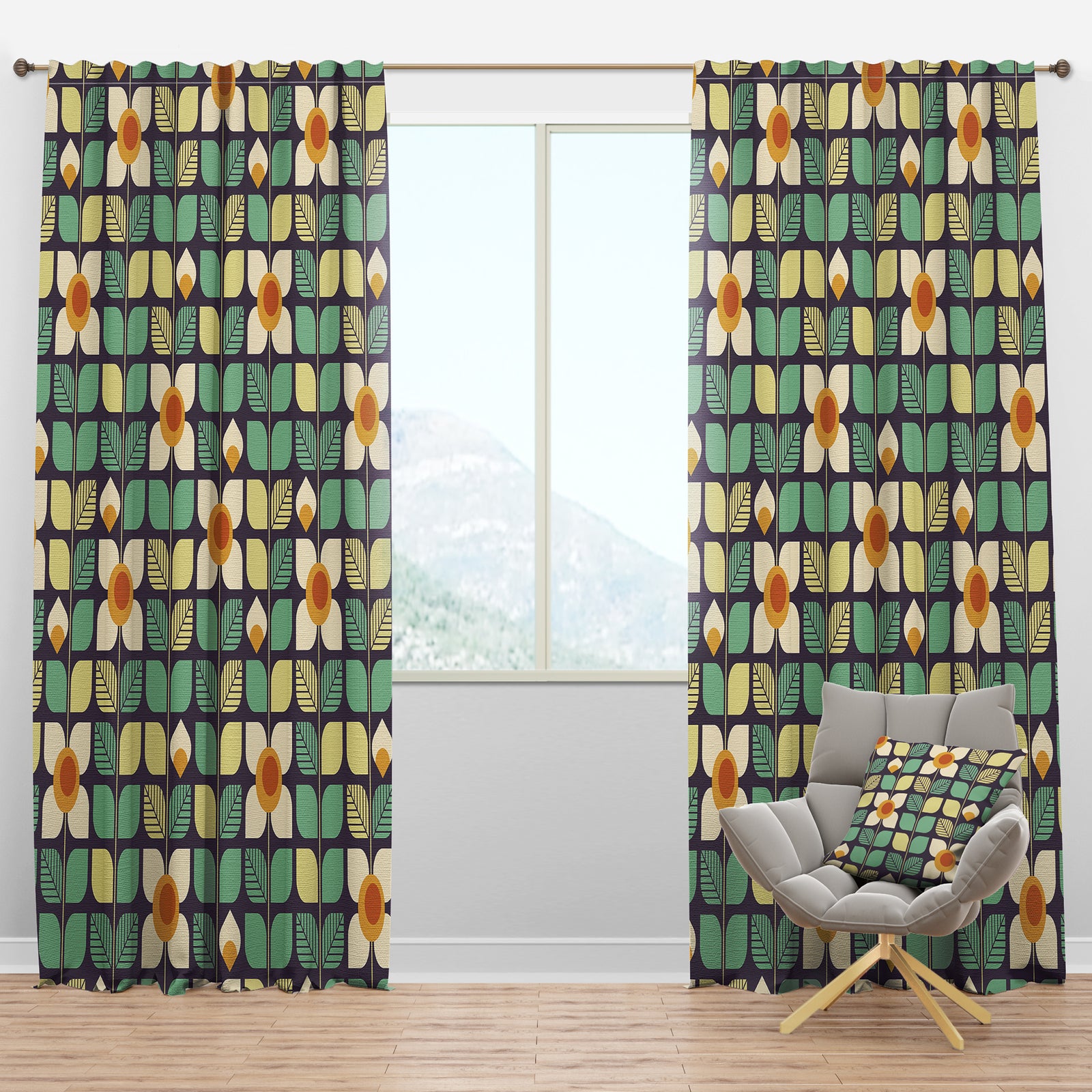 Botanical Retro Design III - Mid-Century Modern Curtain Panels