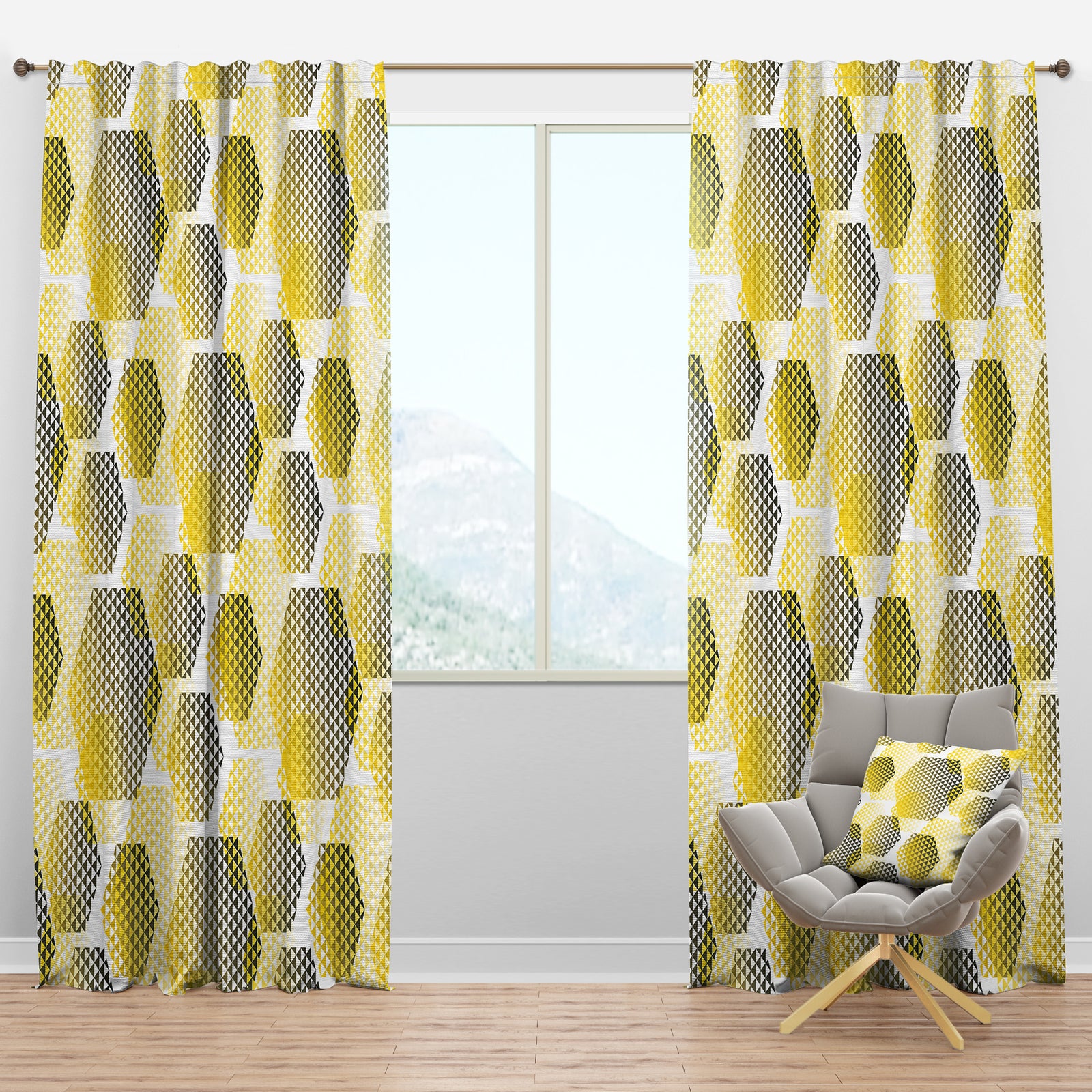 Retro Hexagon Pattern XI - Mid-Century Modern Curtain Panels