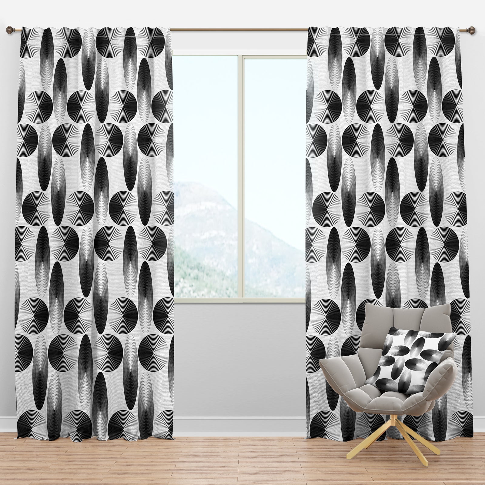 Retro Geometrical Abstract Pattern IV - Mid-Century Modern Curtain Panels