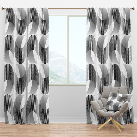 Monochrome Geometric Pattern IX - Mid-Century Modern Curtain Panels