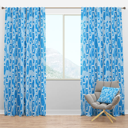 Retro Hexagon Pattern VII - Mid-Century Modern Curtain Panels