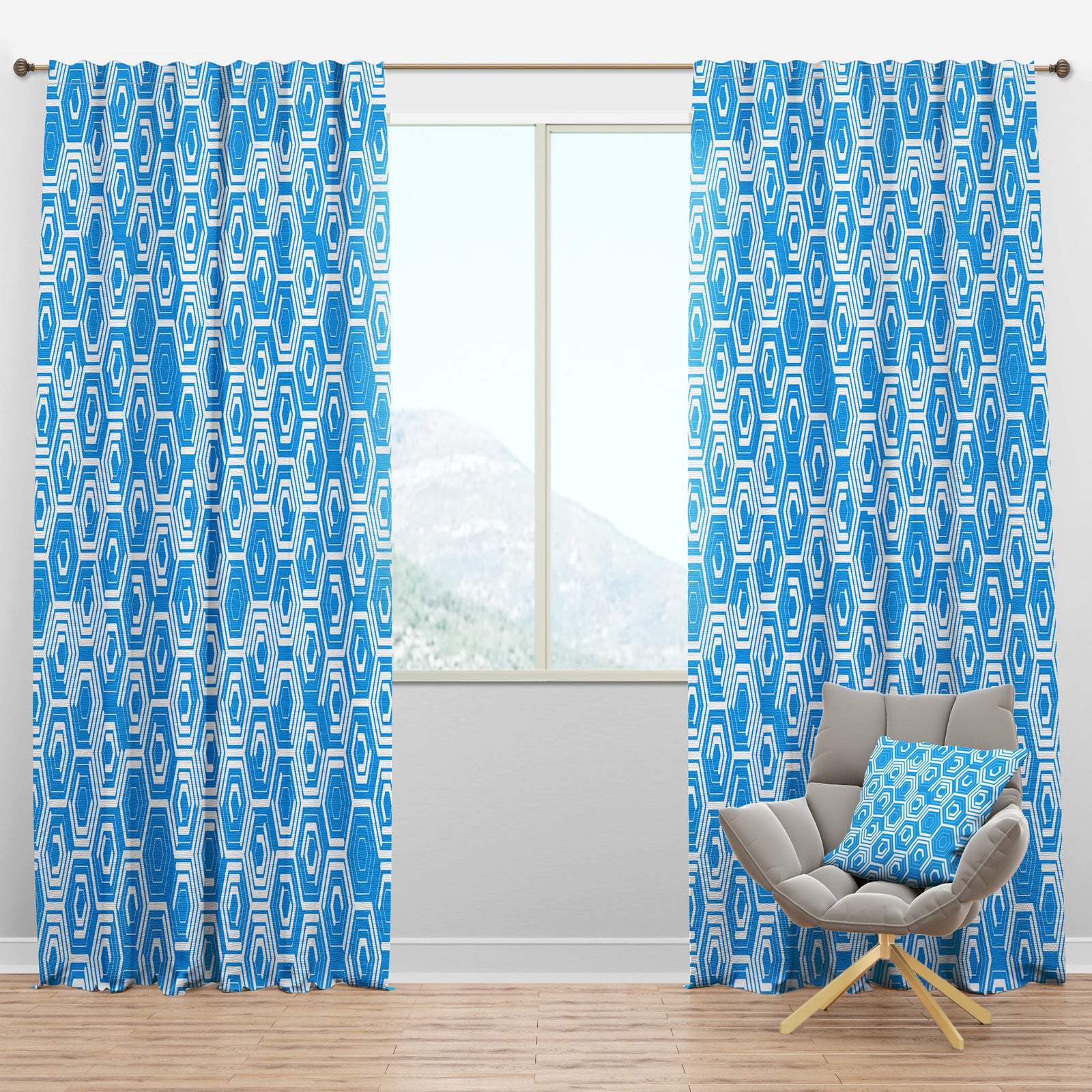 Retro Hexagon Pattern VII - Mid-Century Modern Curtain Panels