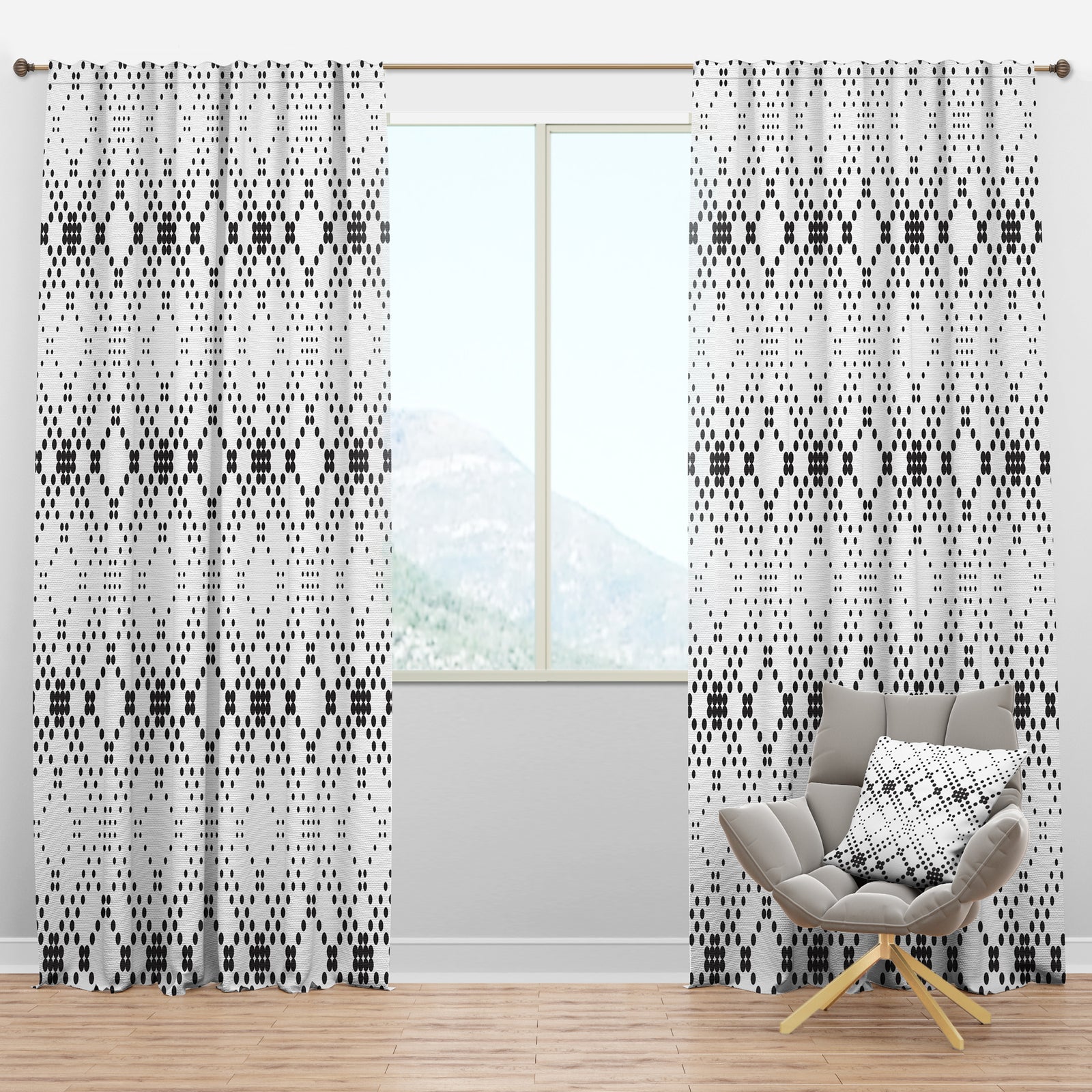 Retro Geometrical Abstract Minimal Pattern IX - Mid-Century Modern Curtain Panels