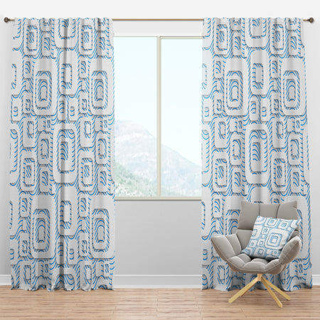 3D White And Blue Pattern I - Mid-Century Modern Curtain Panels