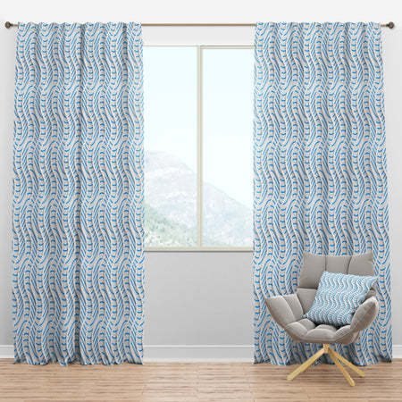 3D White And Light Blue Pattern II - Mid-Century Modern Curtain Panels