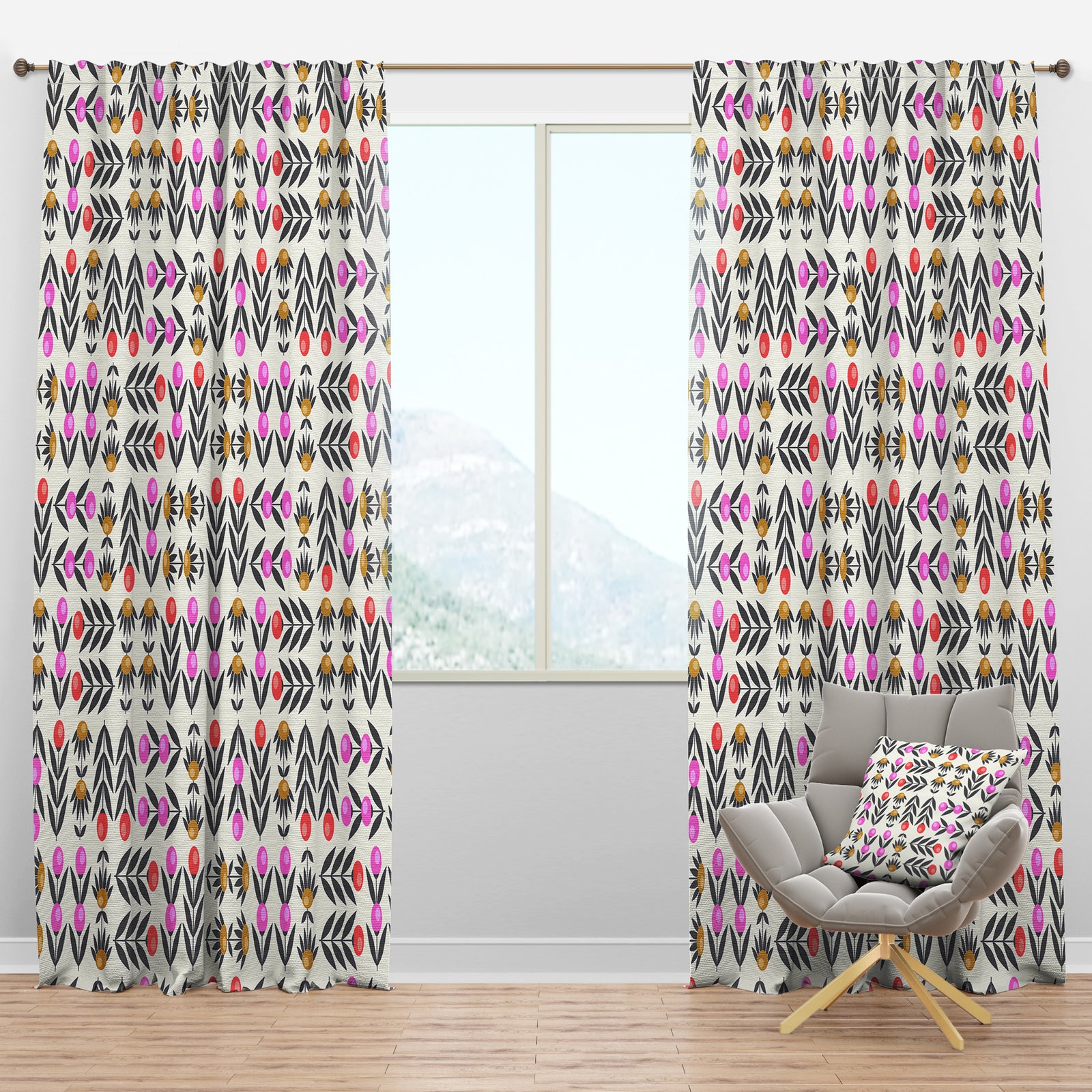 Retro Abstract Floral Design XI - Mid-Century Modern Curtain Panels