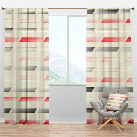 Horizontal Retro Geometrical Pattern I - Mid-Century Modern Curtain Panels