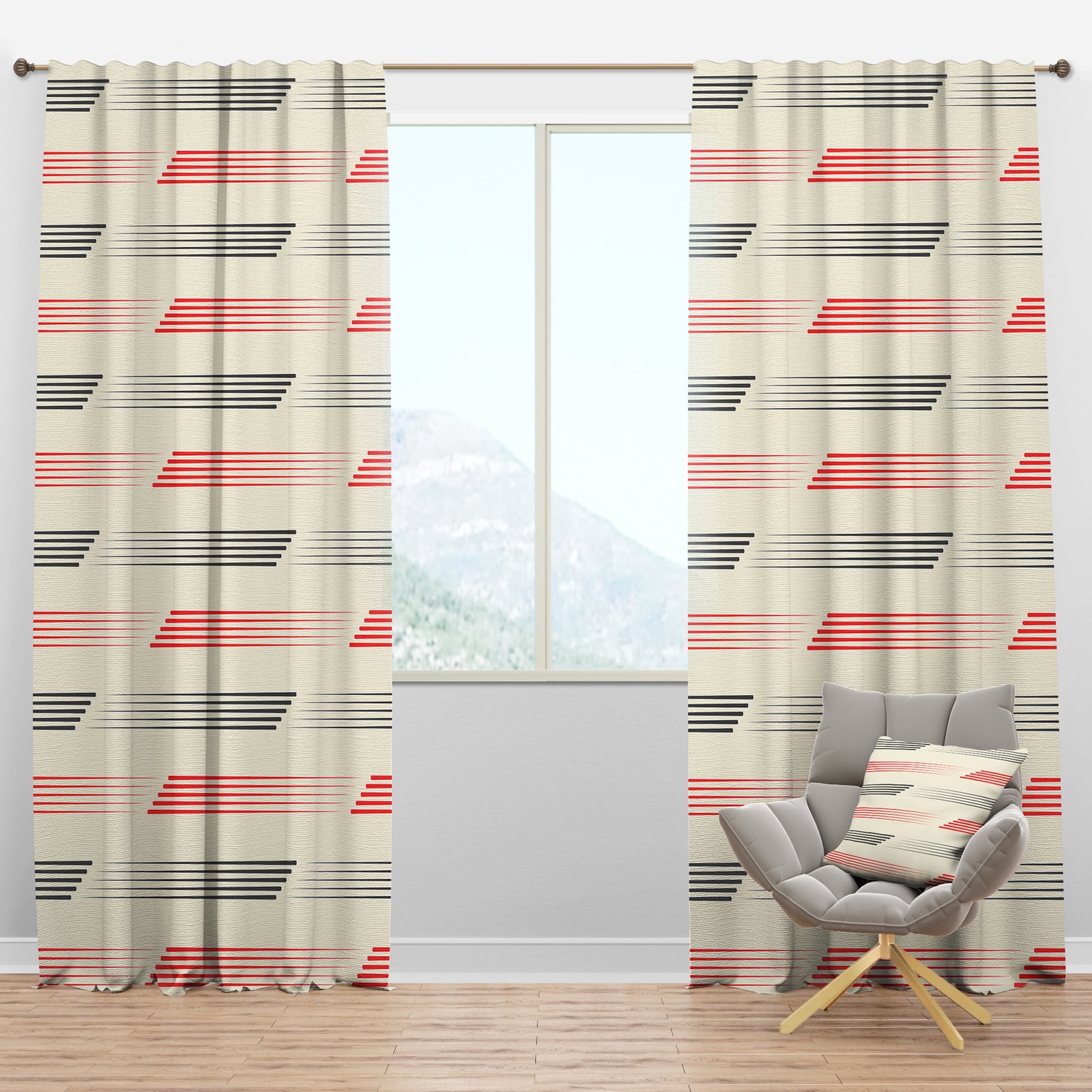 Horizontal Retro Geometrical Pattern I - Mid-Century Modern Curtain Panels