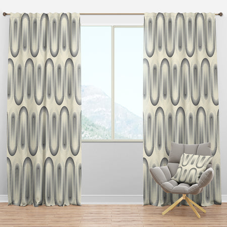 Retro Curved Minimal Geometric Ornament I - Mid-Century Modern Curtain Panels