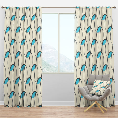 Retro Geometrical Abstract Minimal Pattern I - Mid-Century Modern Curtain Panels