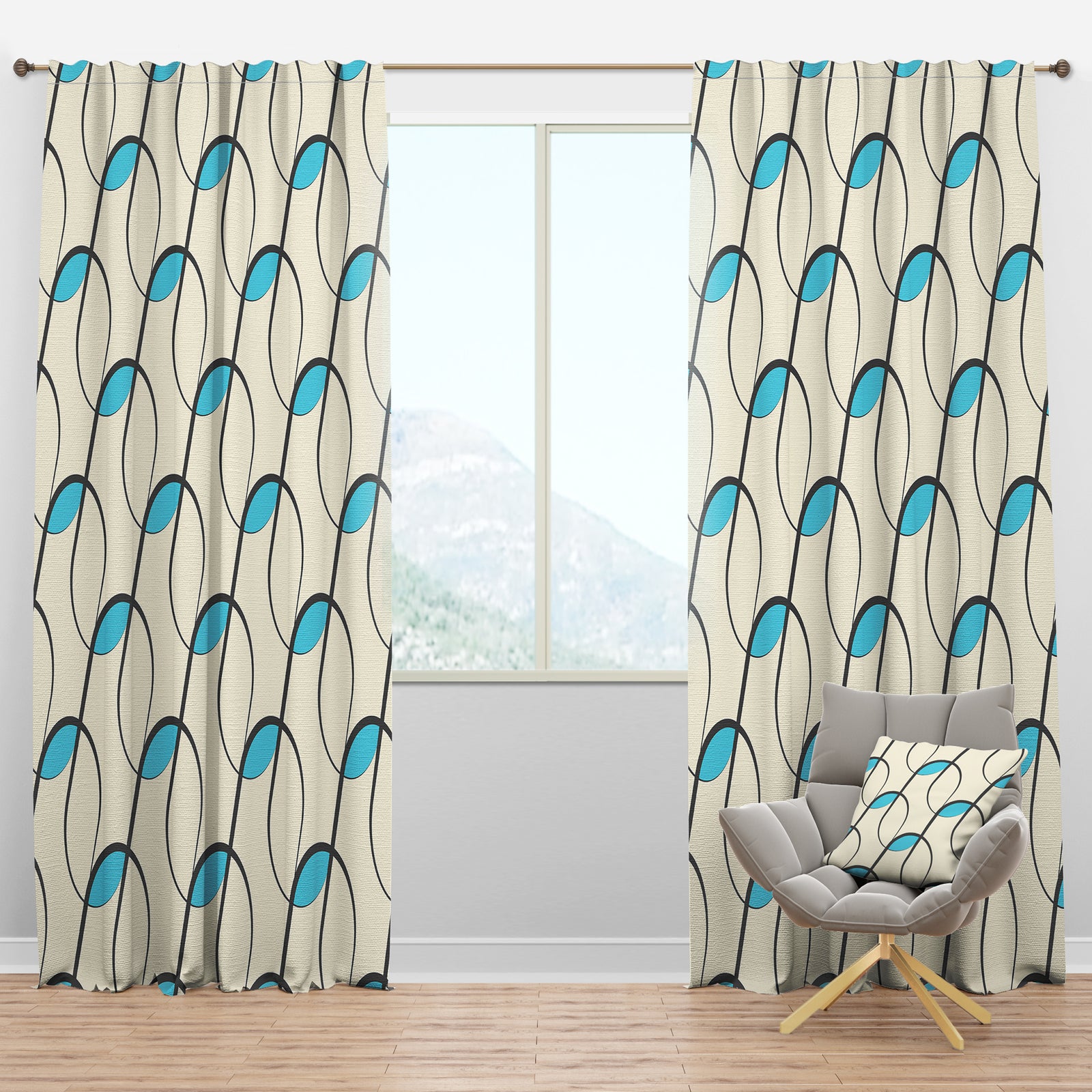 Retro Geometrical Abstract Minimal Pattern I - Mid-Century Modern Curtain Panels