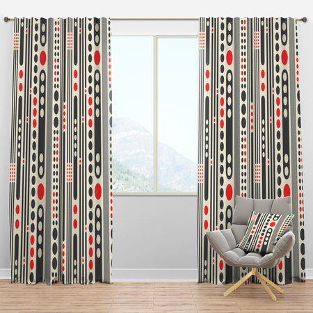 Retro Geometrical Abstract Minimal Pattern II - Mid-Century Modern Curtain Panels