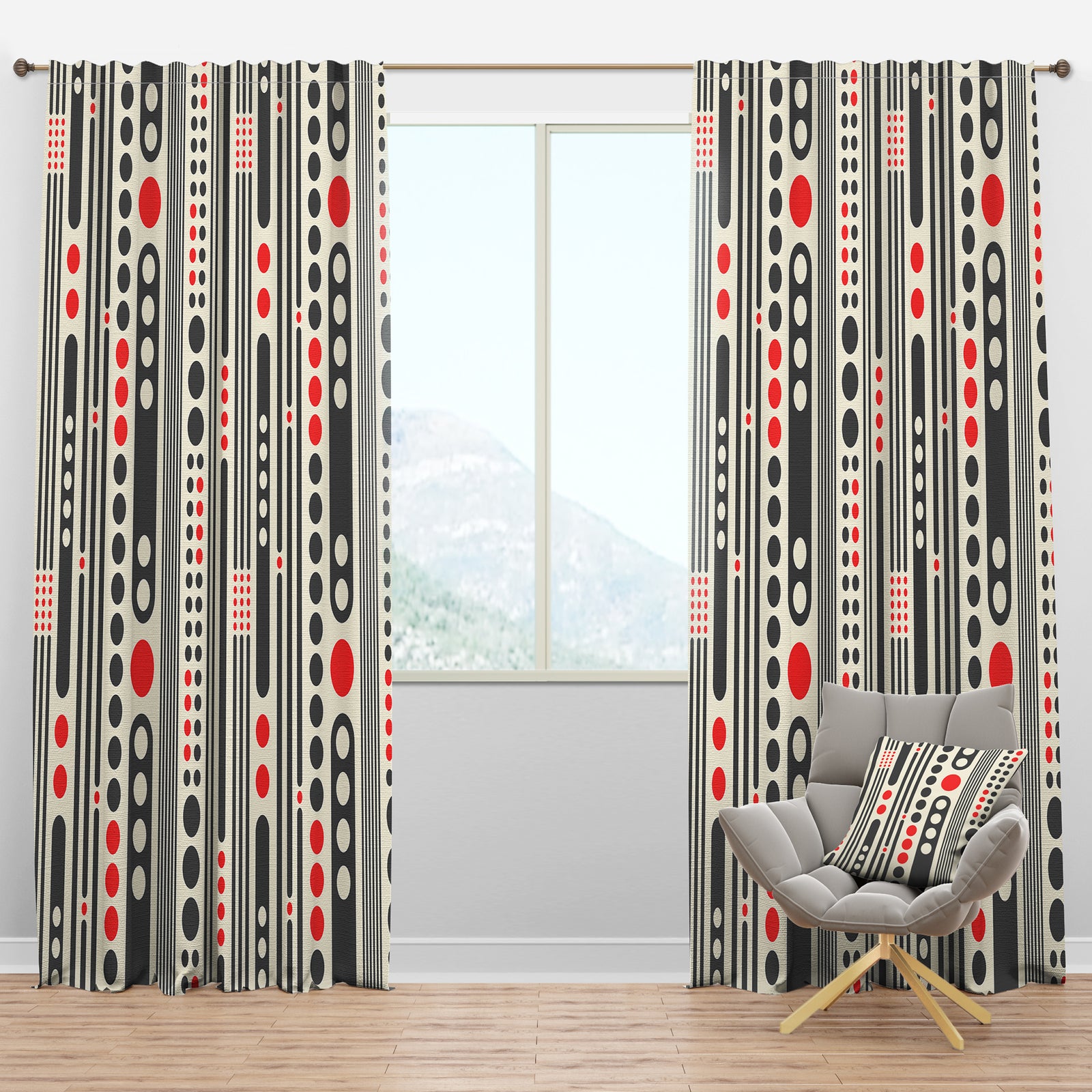 Retro Geometrical Abstract Minimal Pattern II - Mid-Century Modern Curtain Panels