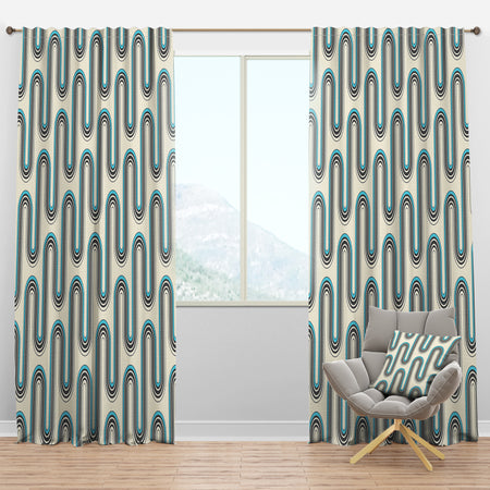 Retro Geometrical Abstract Minimal Pattern IV - Mid-Century Modern Curtain Panels