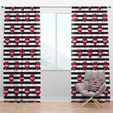 Red Lips Fashion Pattern - Mid-Century Modern Curtain Panels