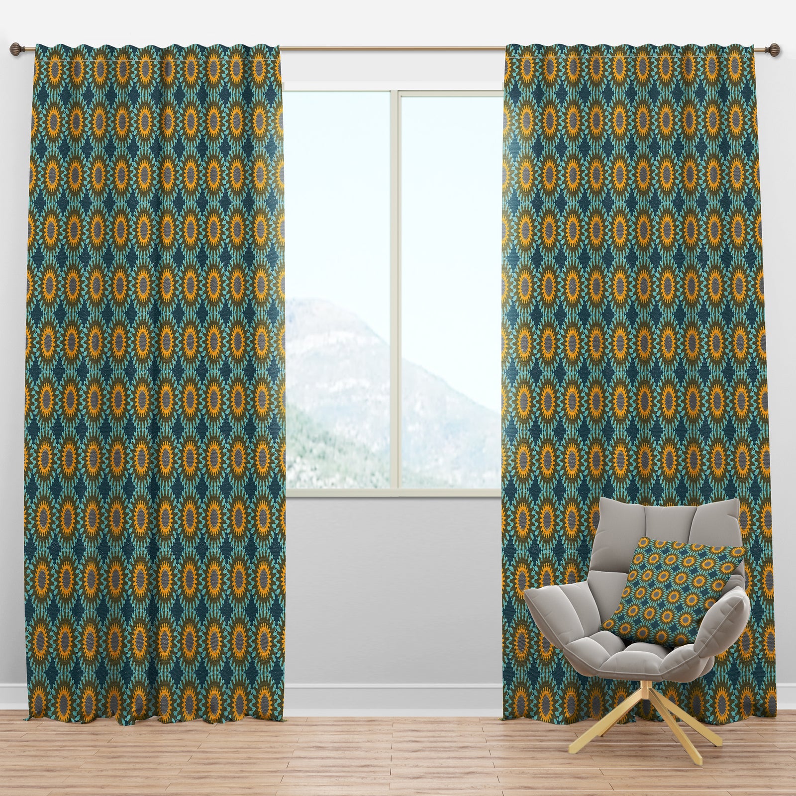 Retro Circular Pattern I - Mid-Century Modern Curtain Panels