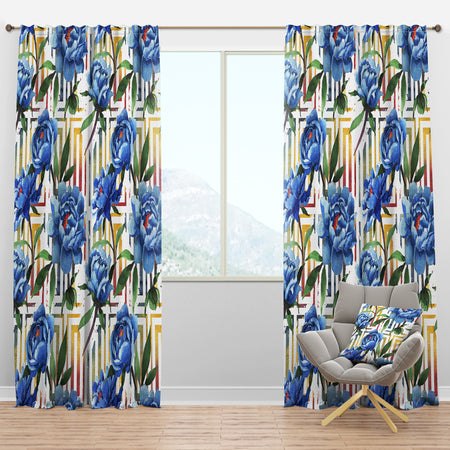 Retro Floral Botanical Design I - Mid-Century Modern Curtain Panels