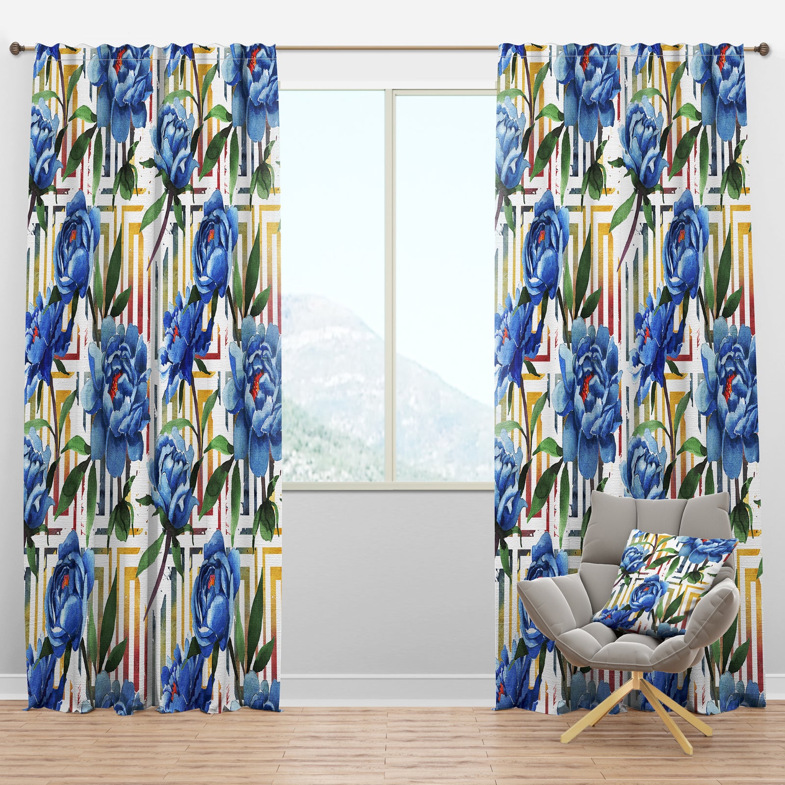 Retro Floral Botanical Design I - Mid-Century Modern Curtain Panels