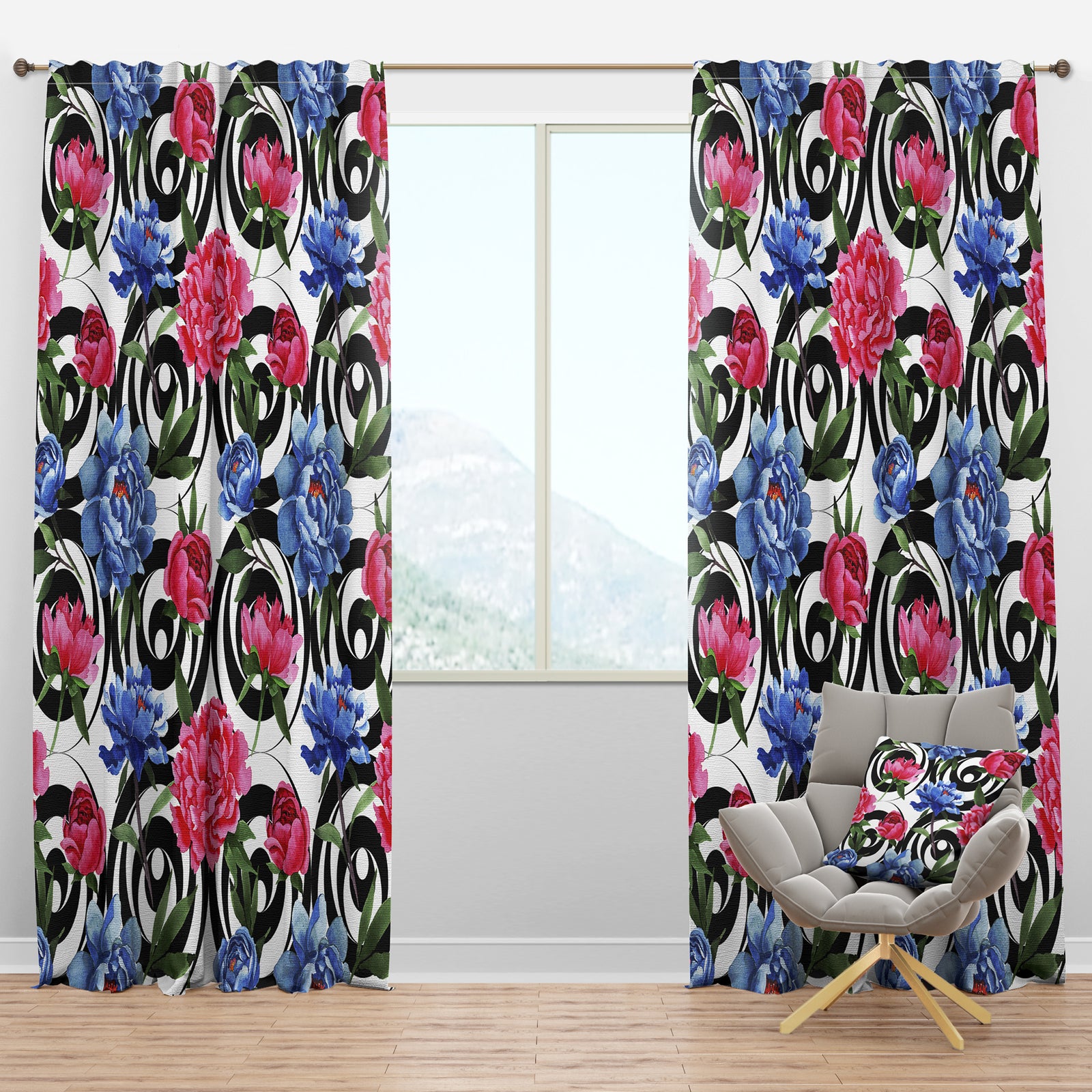 Floral Retro Pattern I - Mid-Century Modern Curtain Panels
