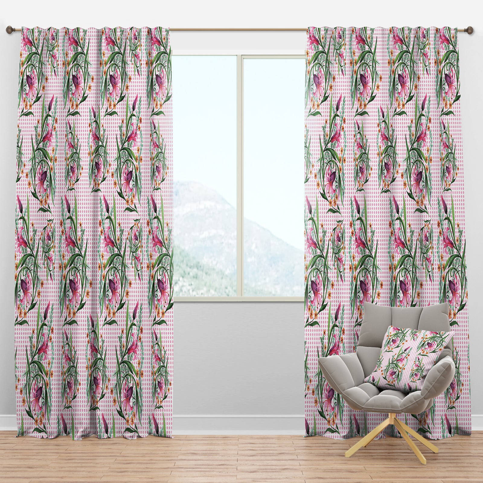 Floral Botanical Retro X - Mid-Century Modern Curtain Panels