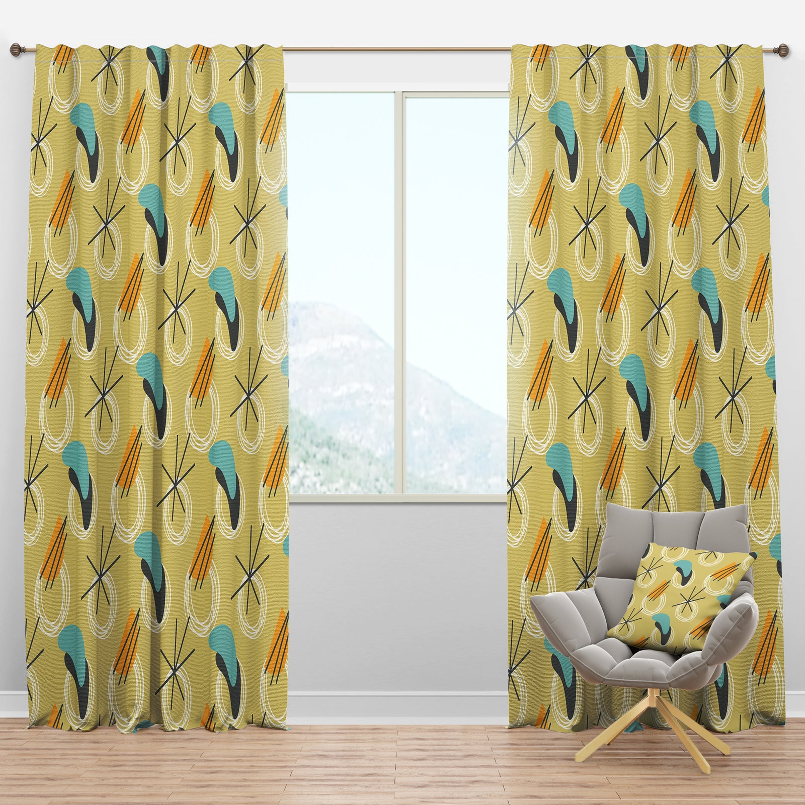 Retro Abstract Design II - Mid-Century Modern Curtain Panels