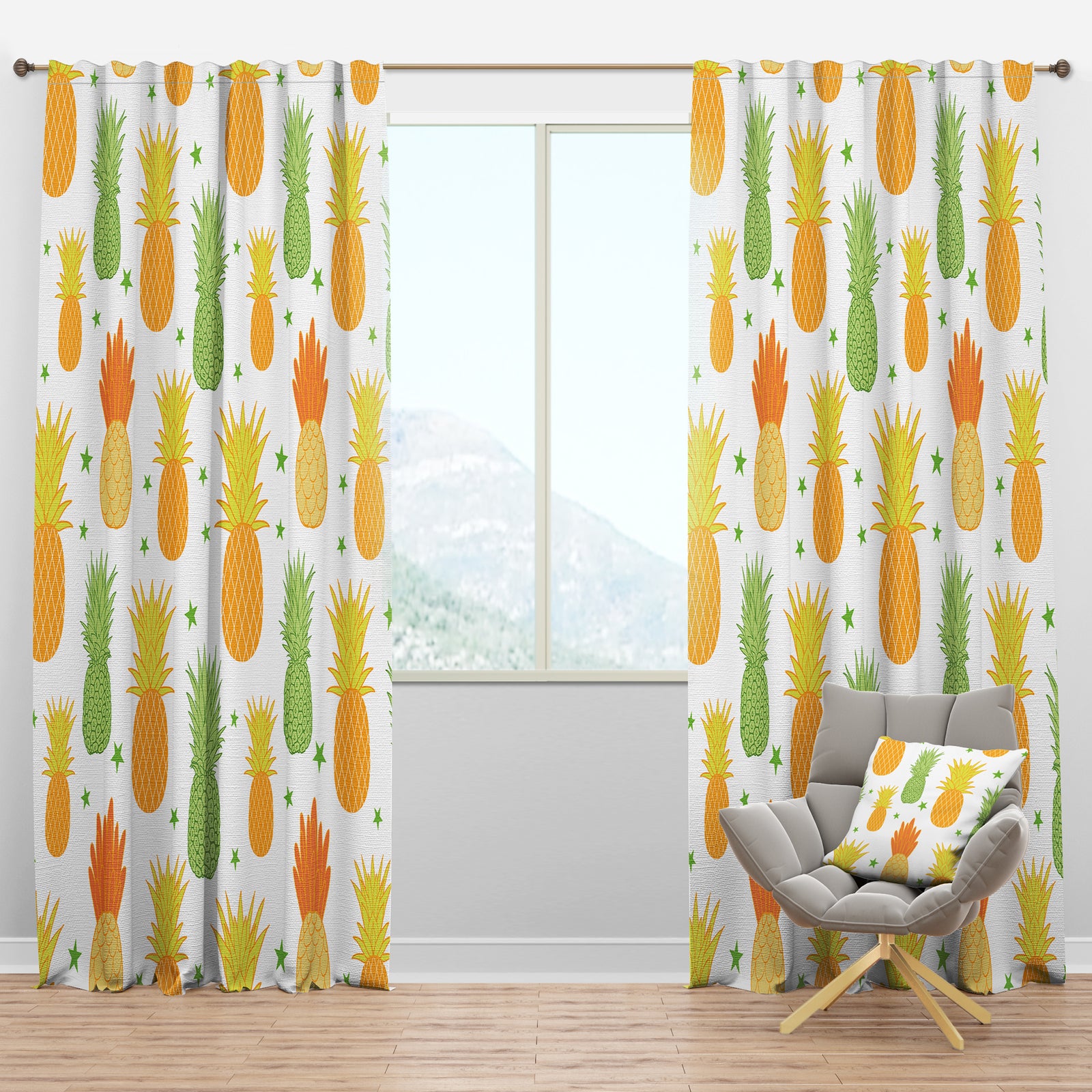 Pineapple Summer Bliss II - Mid-Century Modern Curtain Panels