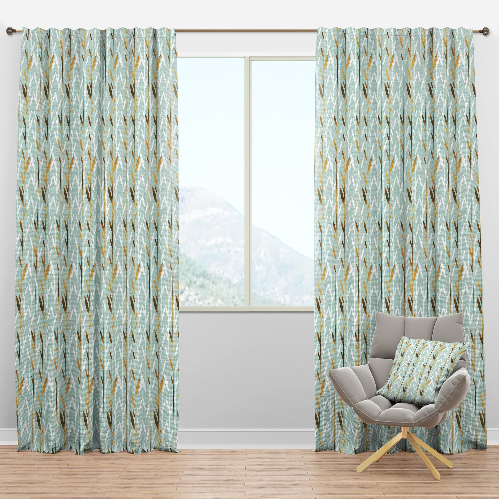 Golden Foliage I - Mid-Century Modern Curtain Panels