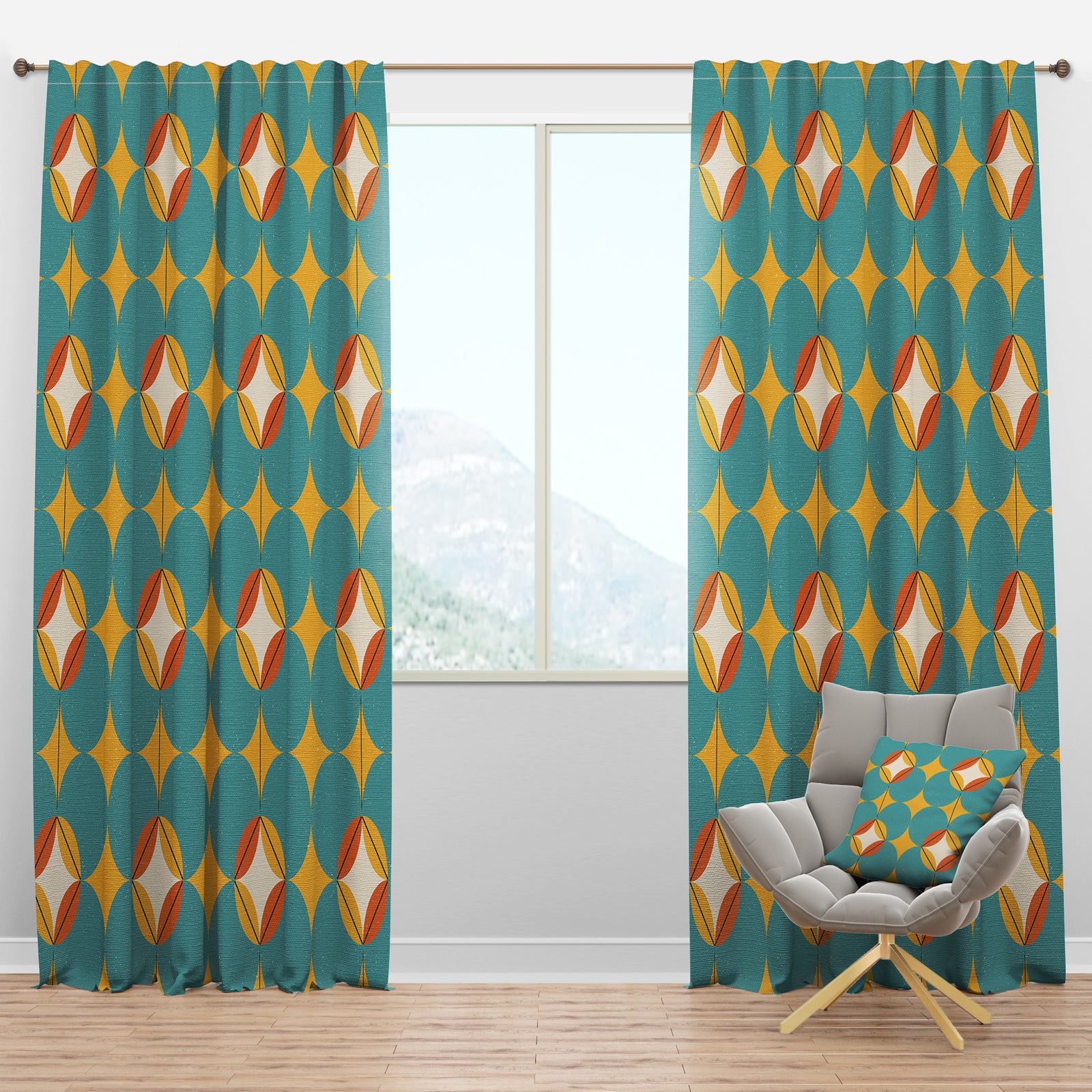 Diamond Retro IV - Mid-Century Modern Curtain Panels