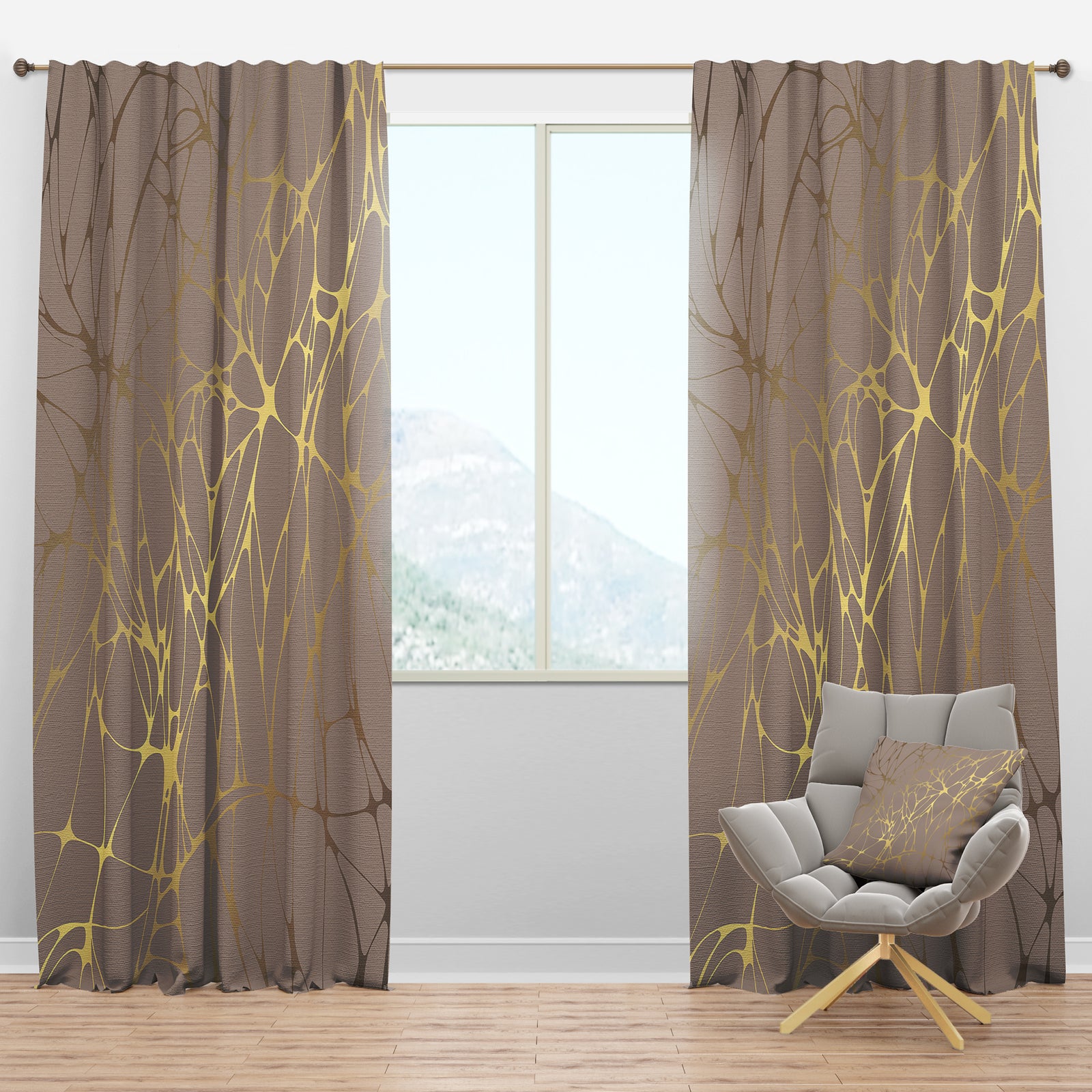 Golden Marble Design II - Mid-Century Modern Curtain Panels