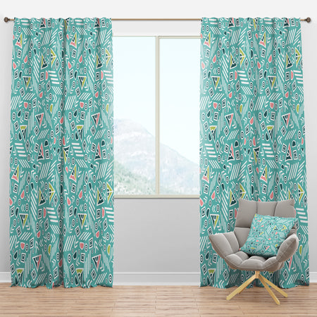 Pastel Tribal Retro Pattern - Mid-Century Modern Curtain Panels