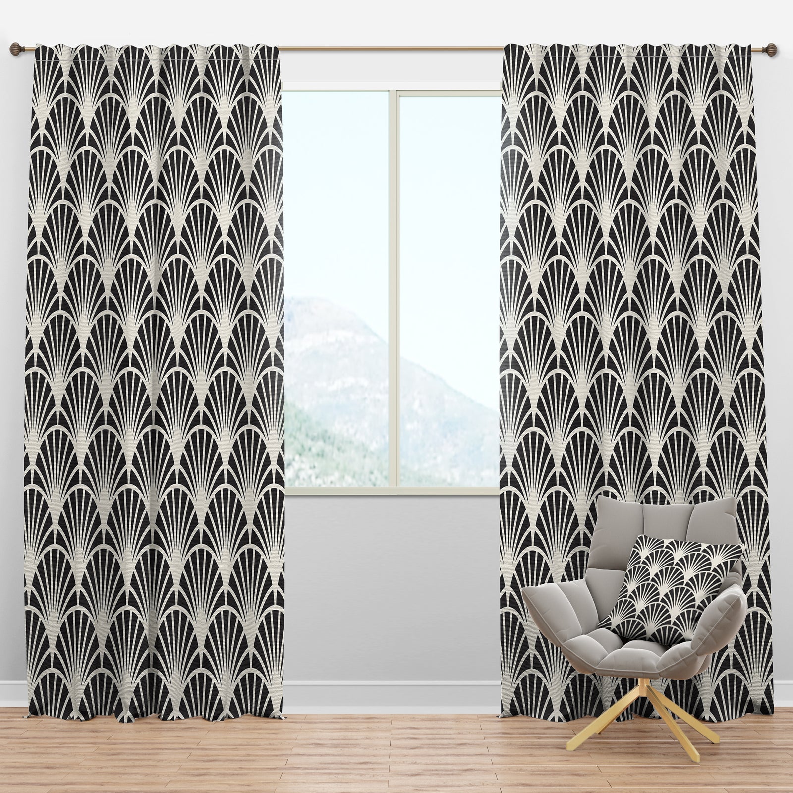 Retro Art Deco Waves I - Mid-Century Modern Curtain Panels
