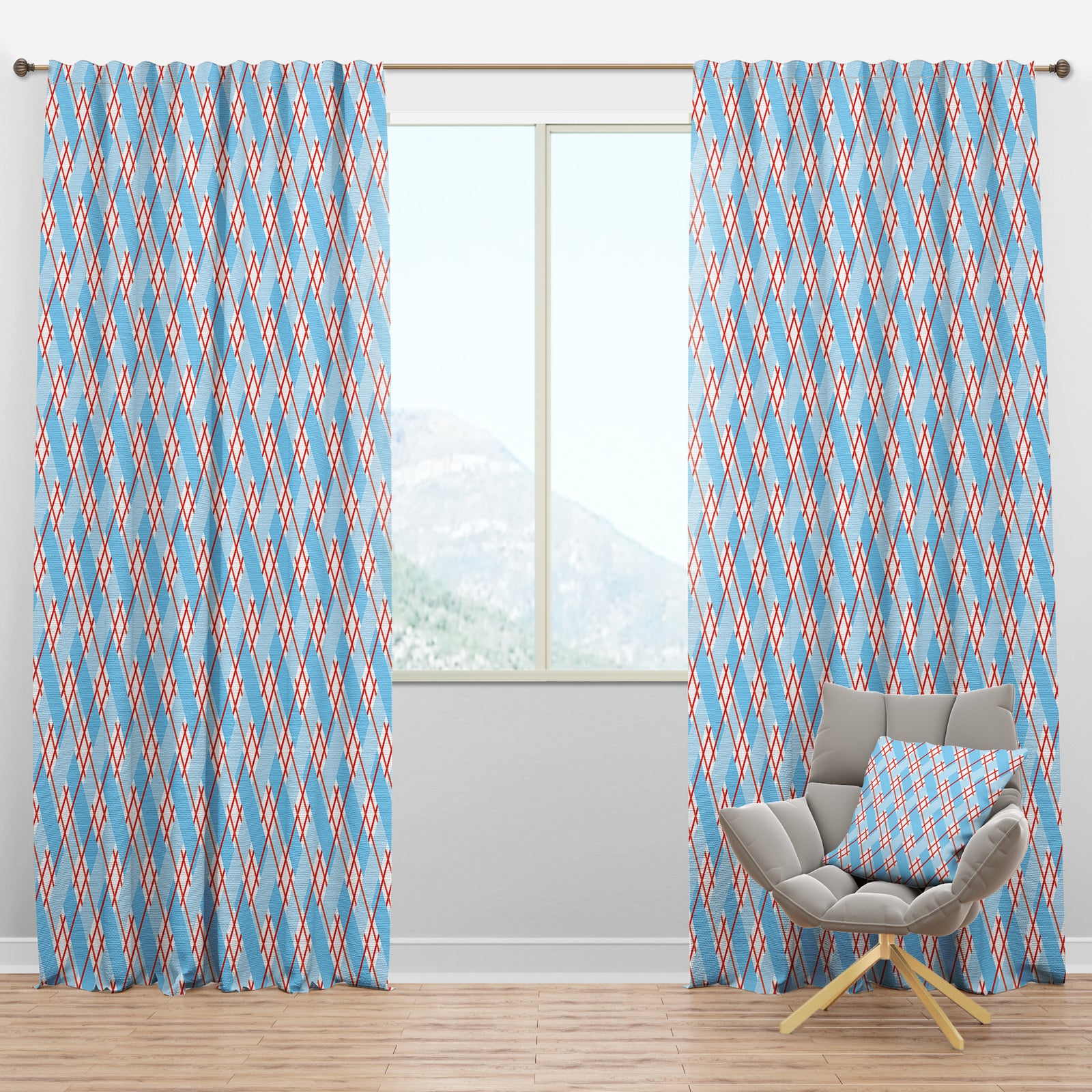 Blue And Red Plaid - Mid-Century Modern Curtain Panels