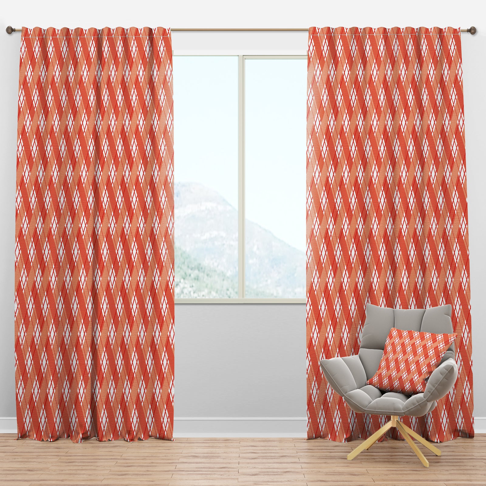 Retro Checkered Pattern I - Mid-Century Modern Curtain Panels