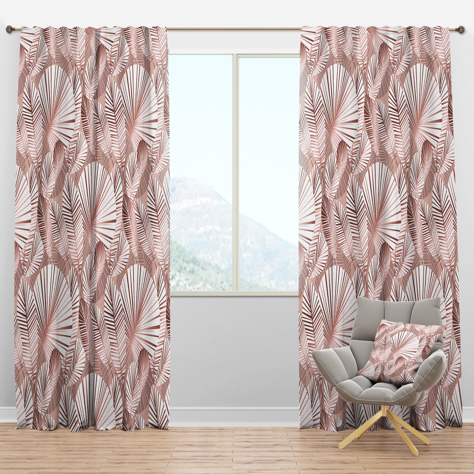 Golden Tropical Pattern IV - Mid-Century Modern Curtain Panels